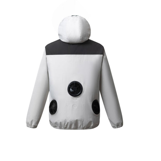 Herren nan belüftete Kühljacke mit mehreren integrierten USB-Lüftern, verstellbarer Kapuze und winddichtem Material EB