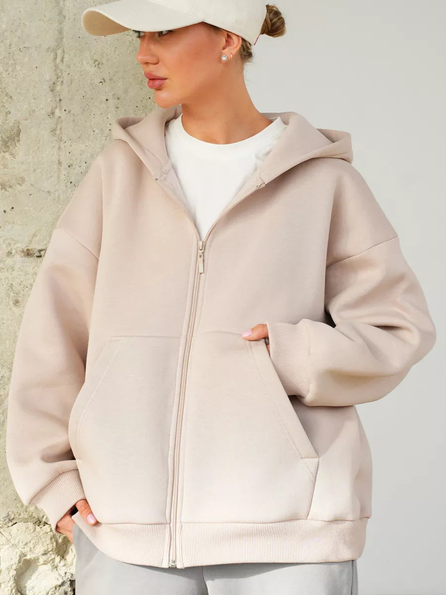 Damen lässiger Kapuzenjacke mit praktischem Reißverschluss und großen Taschen EB