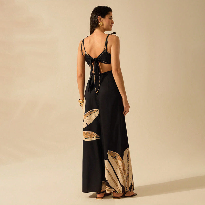Damen Maxikleid mit floralem Muster und funkelnden Akzenten EB