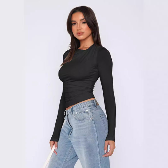 Damen Langarm-Rippoberteil mit asymmetrischem Ausschnitt EB