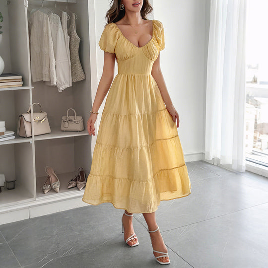Damen Boho Maxikleid mit Puffärmeln undlagenanpassbarem Schnitt EB