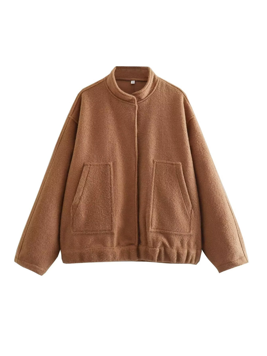 Damen modische Oversized-Jacke mit Stehkragen und seitlichen Taschen EB