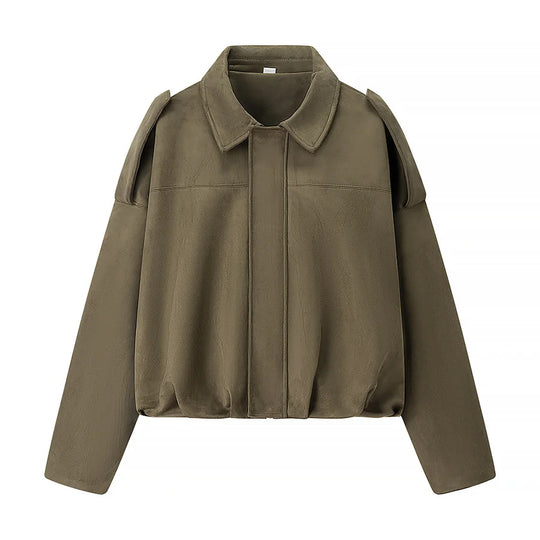 Damen modische cropped Jacke mit bequemen Bündchen und elegantem Kragen EB