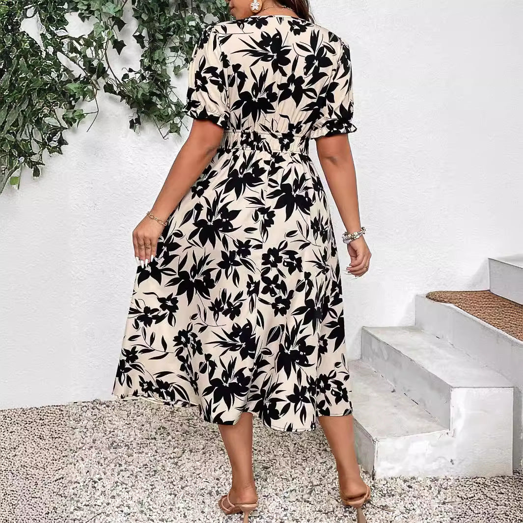 Damen Maxikleid mit V-Ausschnitt und elastischem Taillenbund EB