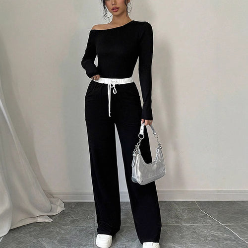 Damen Elegantes Jumpsuit mit asymmetrischem Oberteil und weitem Bein EB