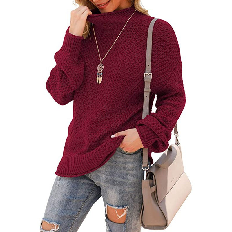 Damen Grobstrickpullover mit hohem Kragen und strukturierter Oberfläche EB