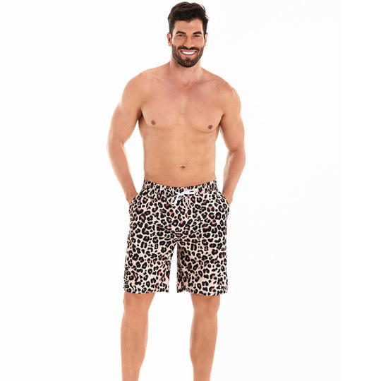 Herren Badeshorts im modernen Leopardenmuster mit verstellbarem Bund EB