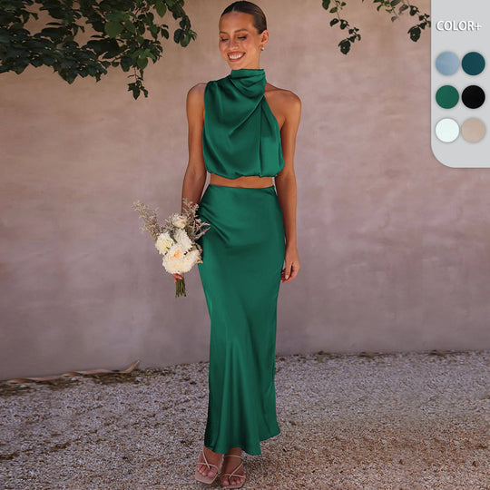 Damen Elegantes Maxikleid mit asymmetrischem Kragen und fließendem Schnitt EB