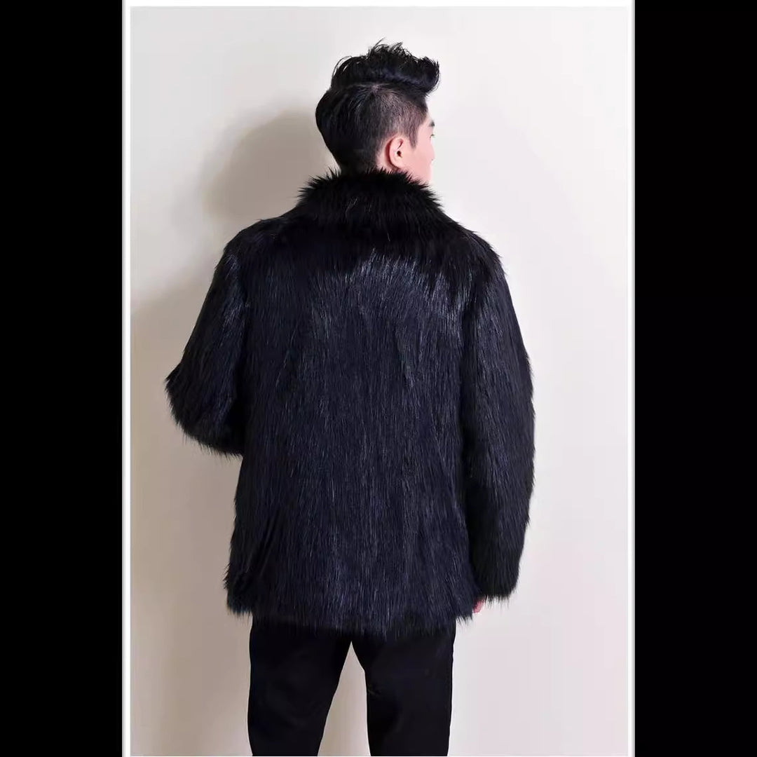 Herren Modische Kunstfelljacke mit klassischem Kragen EB