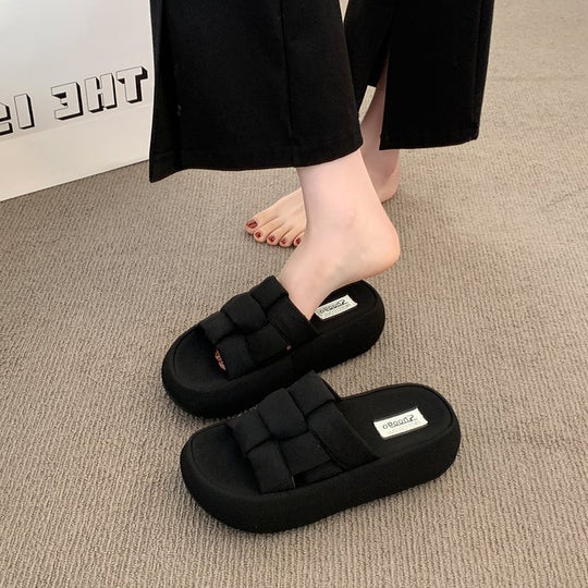 Damen bequeme Platform-Pantoletten mit gekreuzten Riemen EB