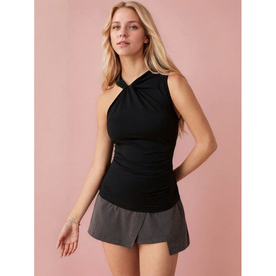 Damen Sportliches Tank-Top mit gefaltetem Ausschnitt und asymmetrischem Schnitt EB
