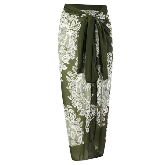 Damen Badeanzug mit modischem Wickelrock und floralem Design EB