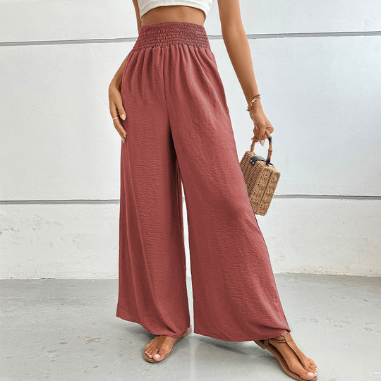Damen Palazzo-Hose mit hohem, elastischem Rüschenbund und Eingrifftaschen EB
