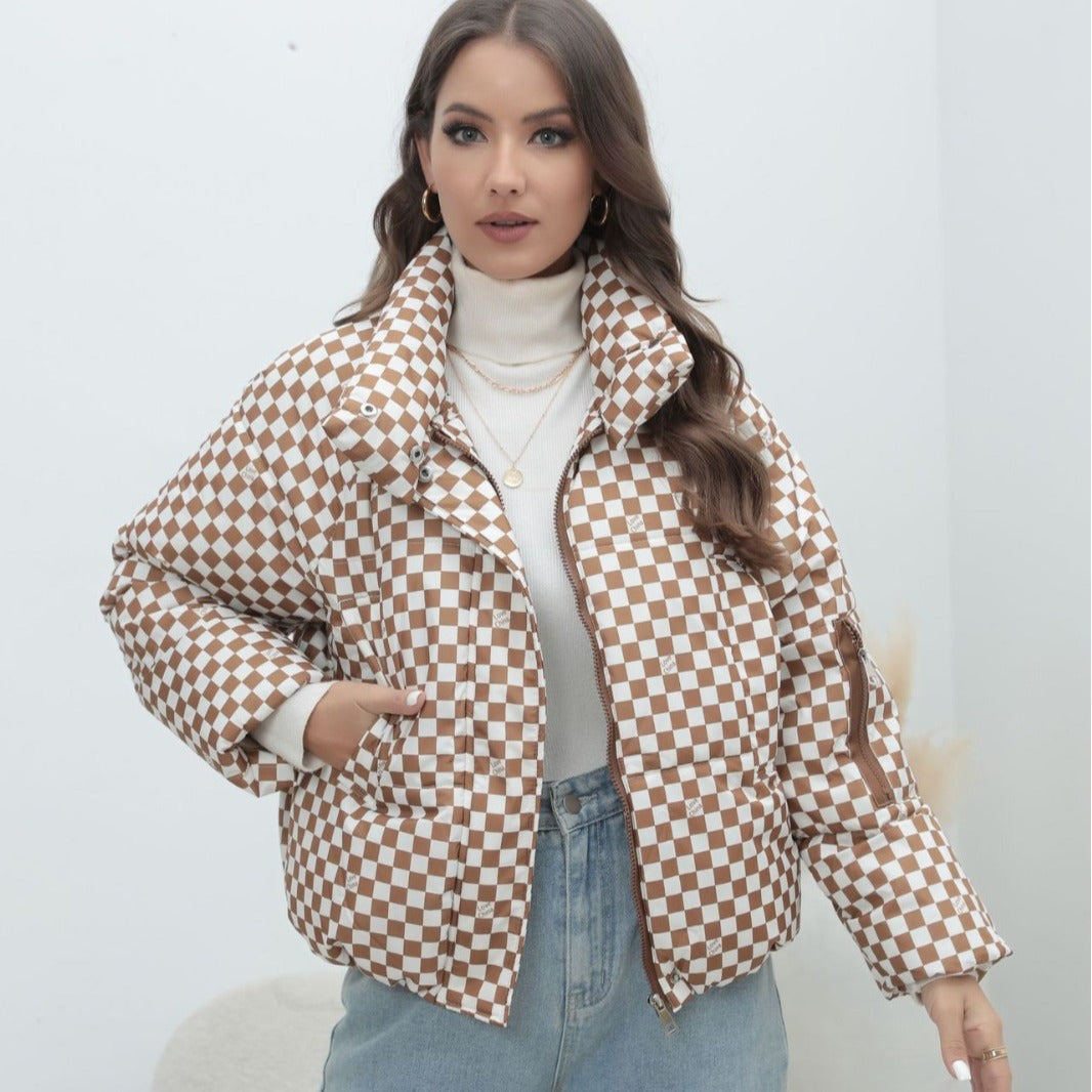 Damen Stilvolle kariert Steppjacke EB