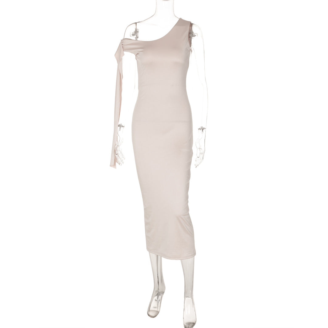 Damen Edles One-Shoulder-Kleid mit figurbetonter Silhouette und langen Ärmeln EB