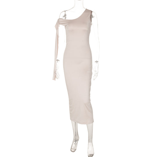 Damen Edles One-Shoulder-Kleid mit figurbetonter Silhouette und langen Ärmeln EB