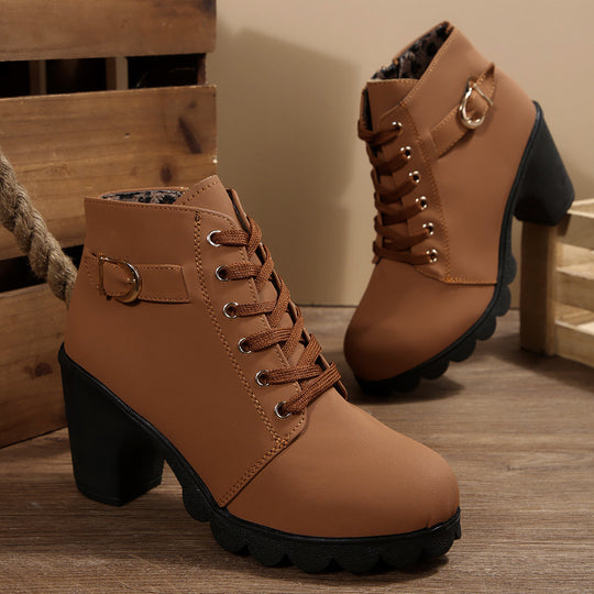 Damen nan knöchelhohe Schnürstiefelette mit robustem Blockabsatz und profilstarker Lugsohle EB