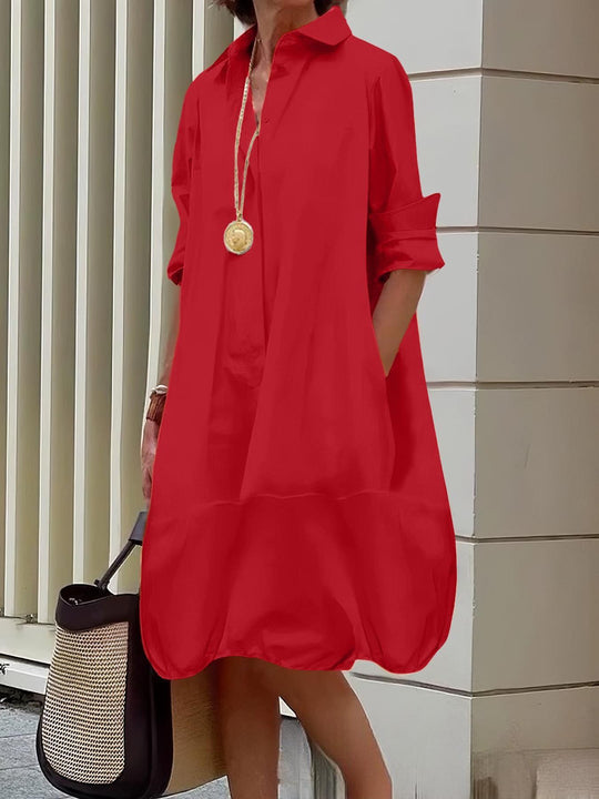 Damen Lässiges Hemdblusenkleid mit weit geschnittenem Saum EB