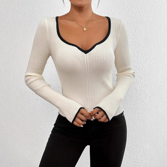 Damen Langarm-Body mit V-Ausschnitt und strukturiertem Design EB
