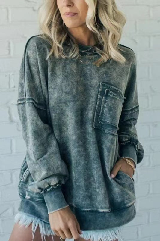 Damen Lässiger Oversized-Sweatshirt mit Rüschendetails EB