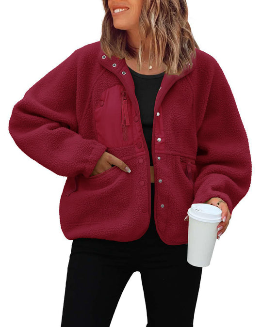Damen kuschelige Fleecejacke mit praktischen Taschen EB