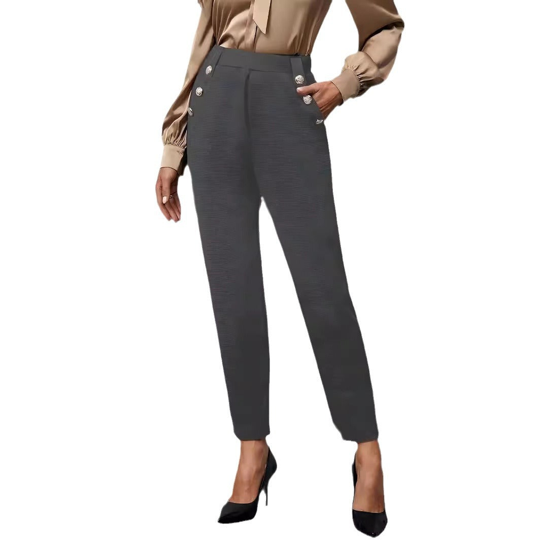 Damen elegante Anzughose mit doppeltem Knopfverschluss und schmalem Bein EB