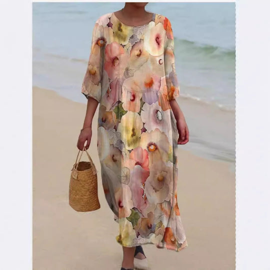 Damen Maxikleid mit floralem Design und lässigem Schnitt EB