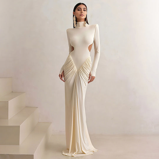 Damen Elegantes Maxikleid mit tiefem Rückenausschnitt und raffinierten Drapierungen EB