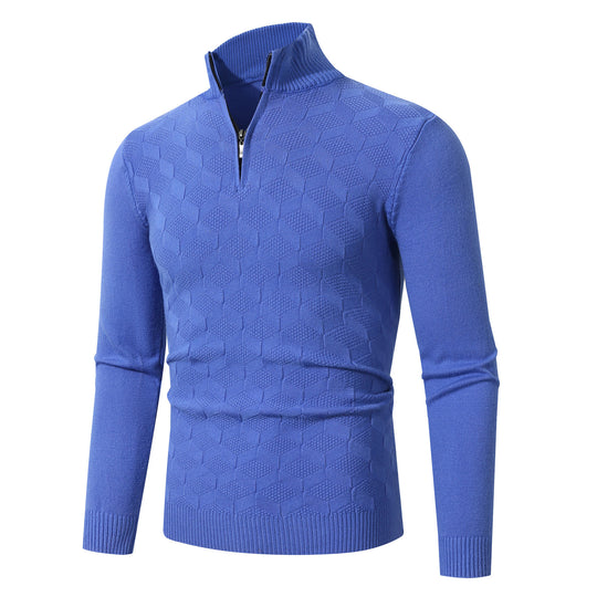 Herren lässiger Strickpullover mit halbem Reißverschluss und strukturiertem Muster EB