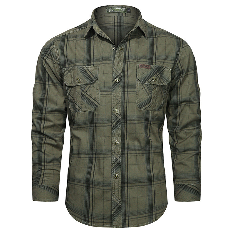 Herren nan kariertes Flanell-Outdoorhemd mit verstärkten Klappbrusttaschen und ergonomischem Rückendetail EB