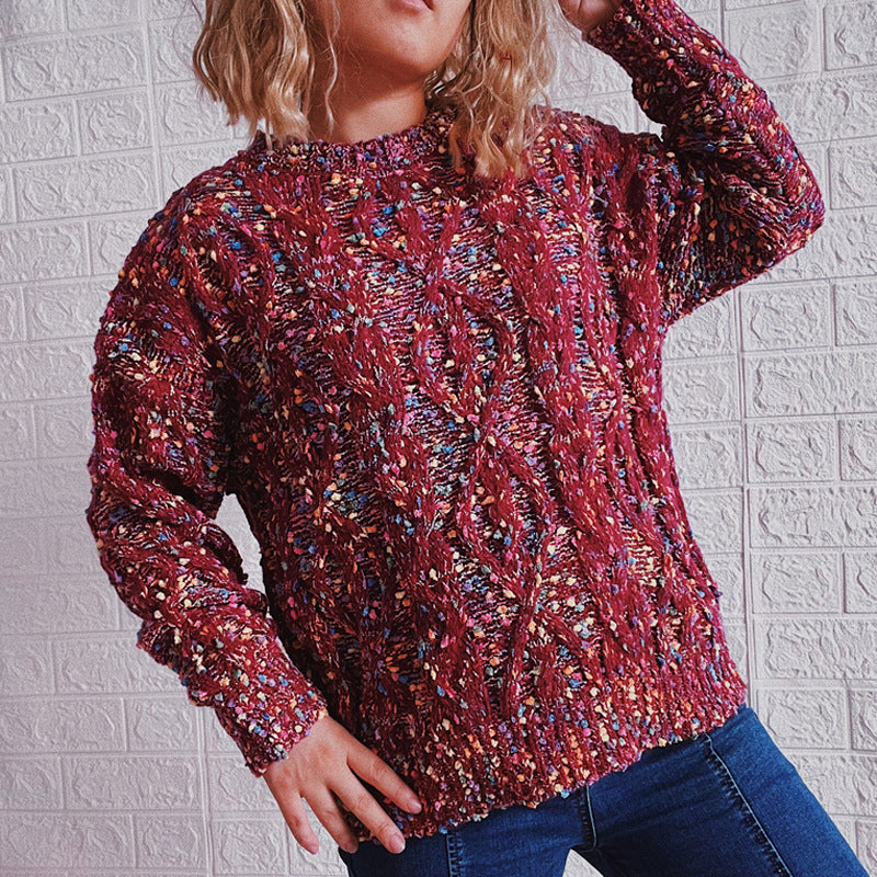 Damen grob gestrickter Pullover mit bunten Akzenten und lässigem Schnitt EB