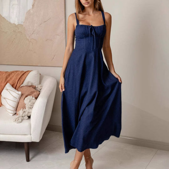 Damen Maxikleid mit raffiniertem Oberteil und schwingendem Rock EB