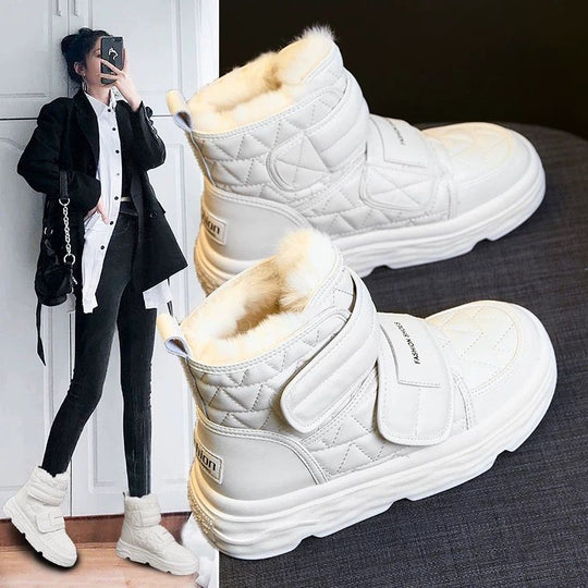 Damen Gefütterte Winterstiefel mit verstellbarem Klettverschluss und stylischem Design EB