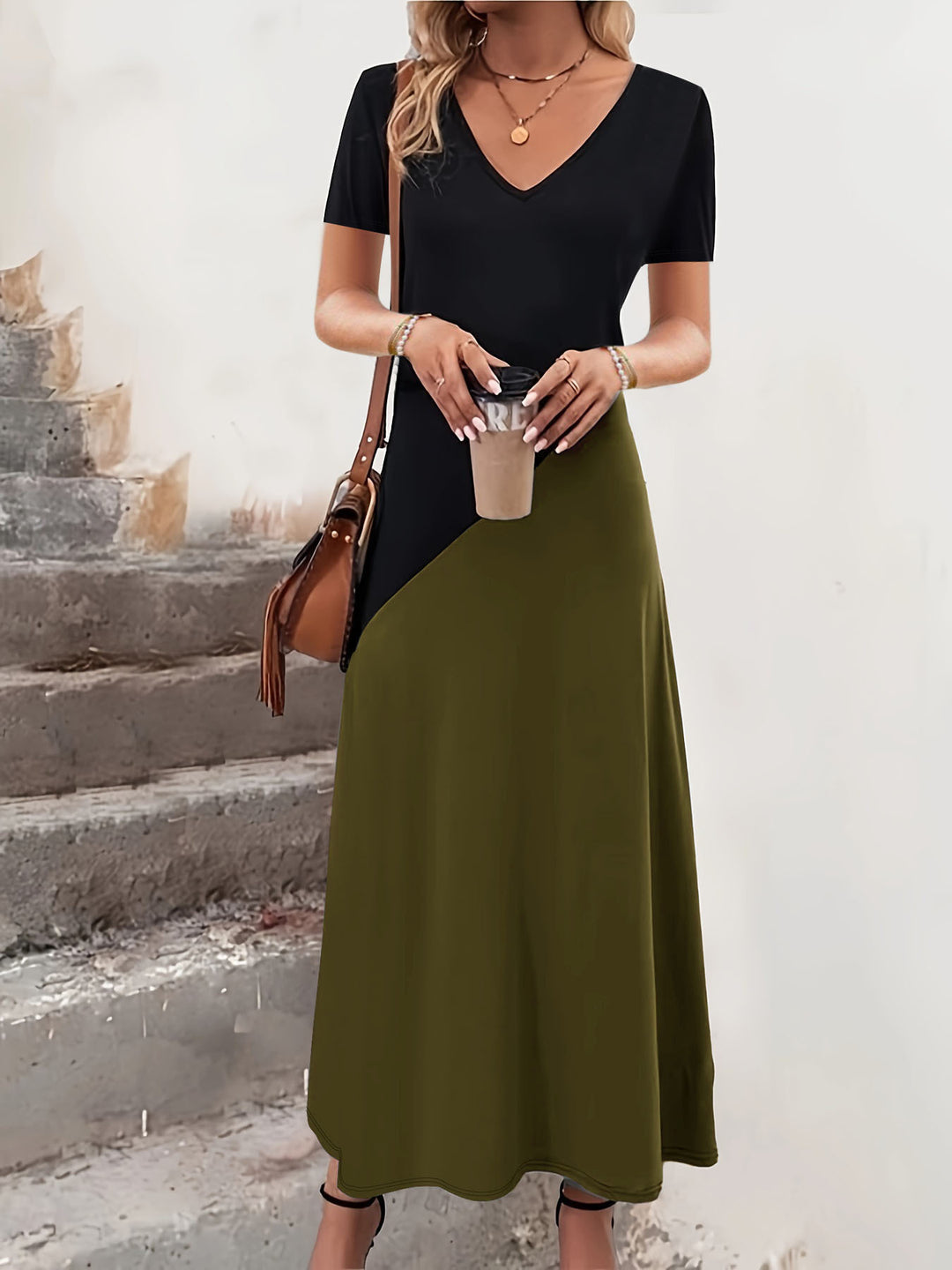 Maxikleid mit Farbblock für Damen EB