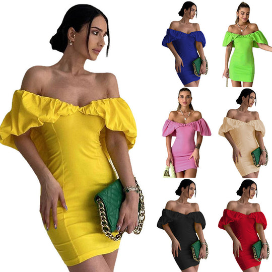 Damen Off-Shoulder Minikleid mit voluminösen Ärmeln EB
