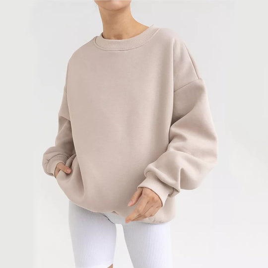 Damen Oversized Sweatshirt mit Rundhals, überschnittenen Schultern und gerippten Bündchen EB