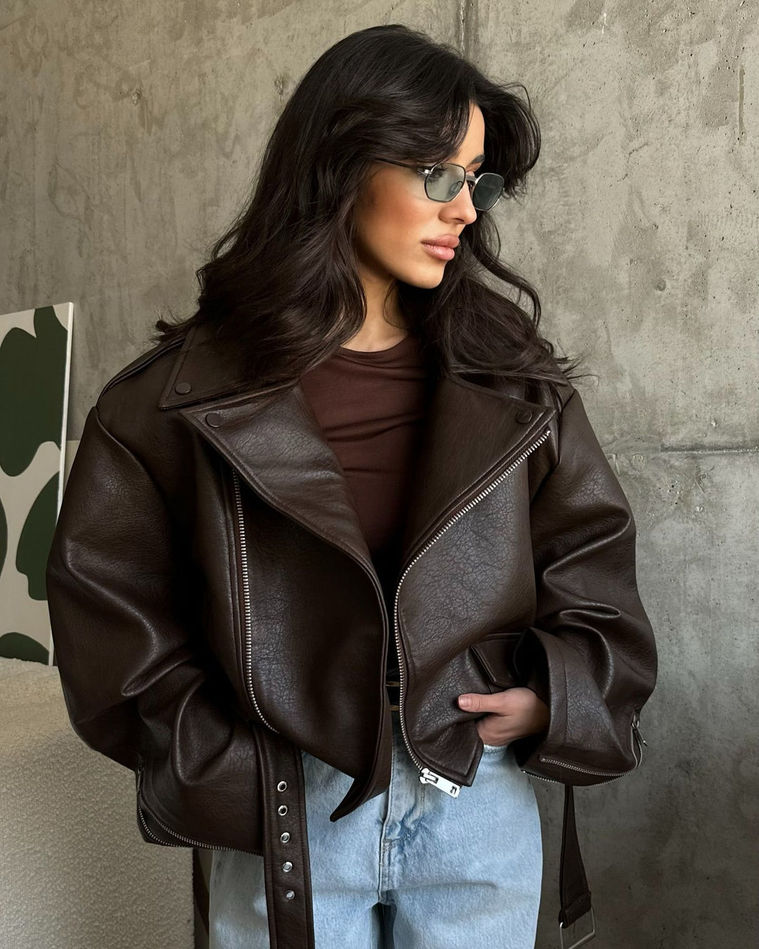 Damen Übergröße Kunstlederjacke im lässigen Stil EB