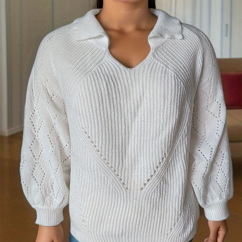 Damen Strickpullover mit V-Ausschnitt und Ballonärmeln EB