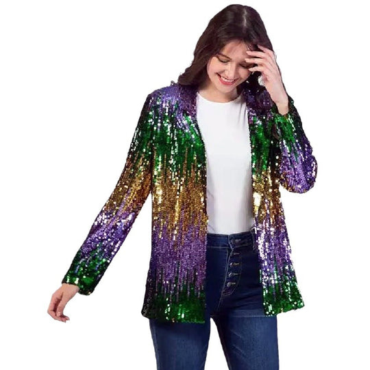 Damen Glitzernde Paillettenjacke mit offenem Schnitt und langem Arm EB