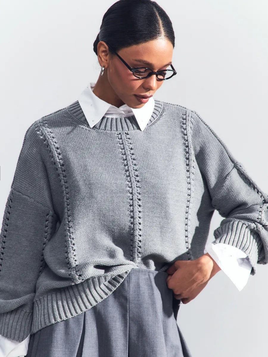 Damen Übergroßer Strickpullover mit luftiger Struktur und besonderen Details EB