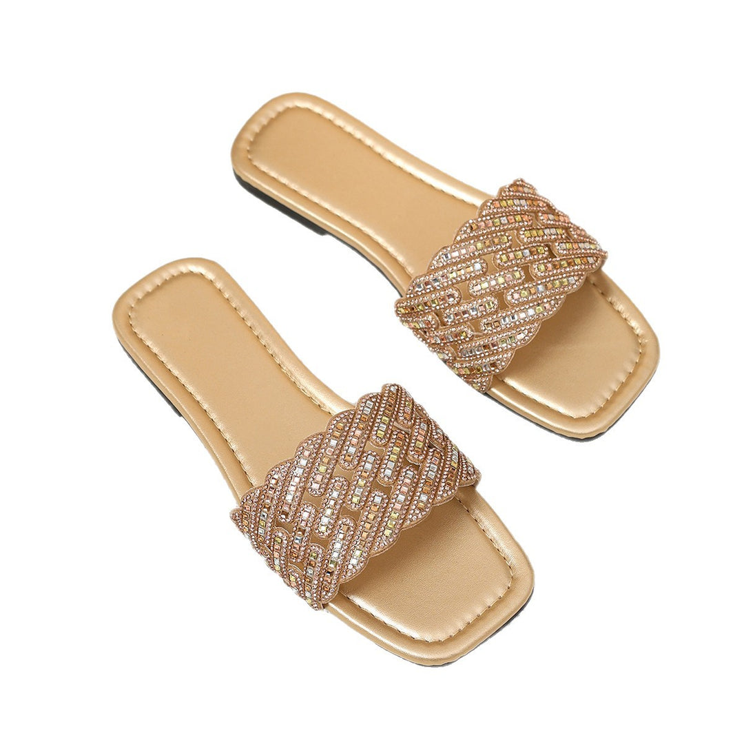Damen glamouröse Badesandalen mit funkelnder Zierapplikation und komfortablem Fußbett EB