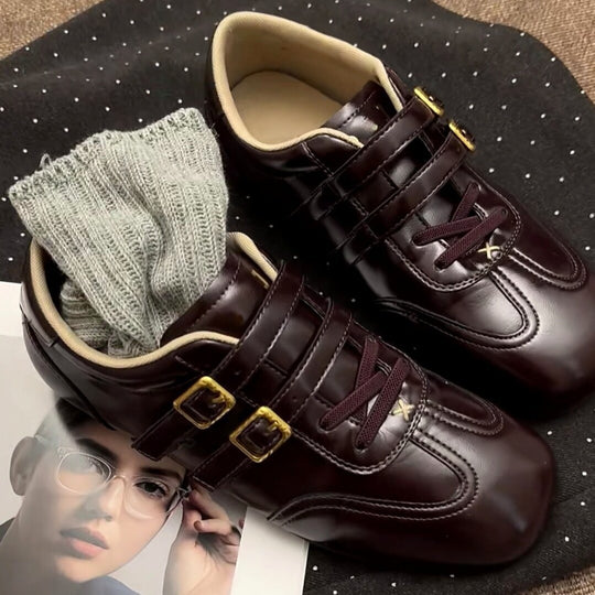 Damen elegante Mokassins mit doppeltem Schnallenverschluss EB