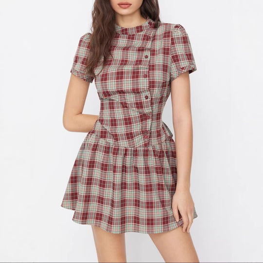 Damen Minikleid mit Knopfdetails und gerafftem Schnitt EB