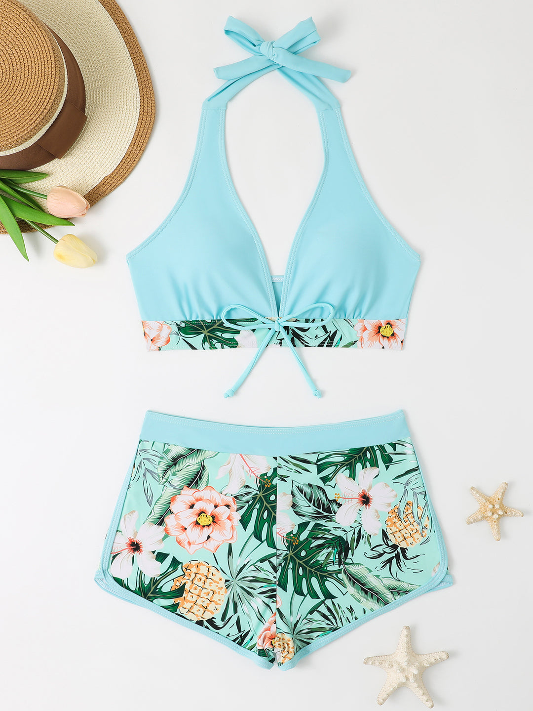 Damen Bikini-Set mit floralem Muster und herausnehmbarem Push-Up-BH EB