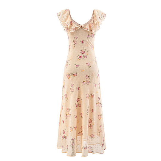 Damen Maxikleid mit floralem Design und eleganten Rüschendetails EB