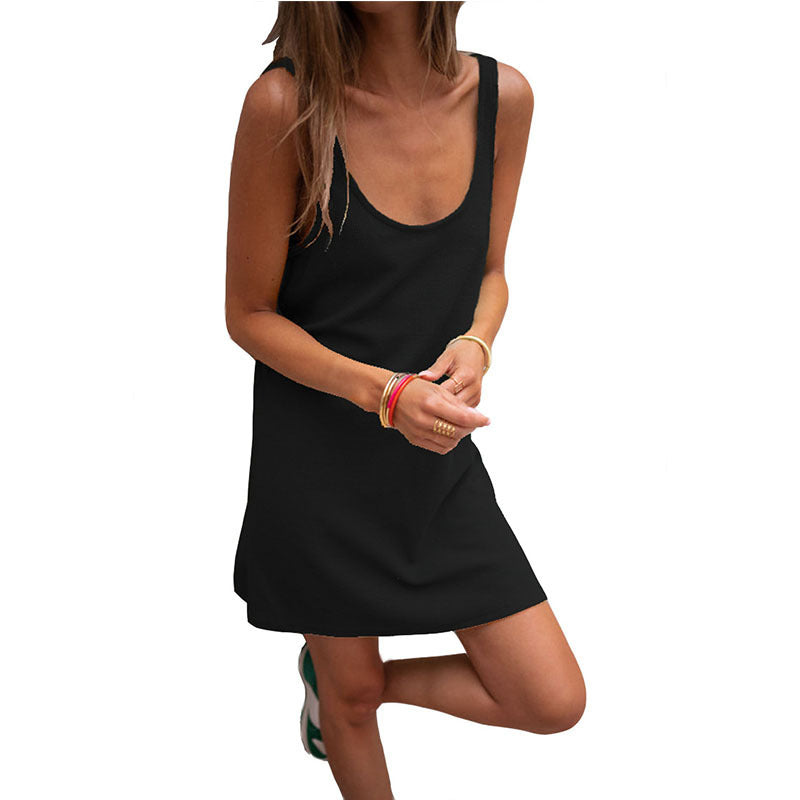 Damen Lässiges Kleid Im Raffinierten Rippschnitt mit Tiefem Ausschnitt und Schlichtem Design EB
