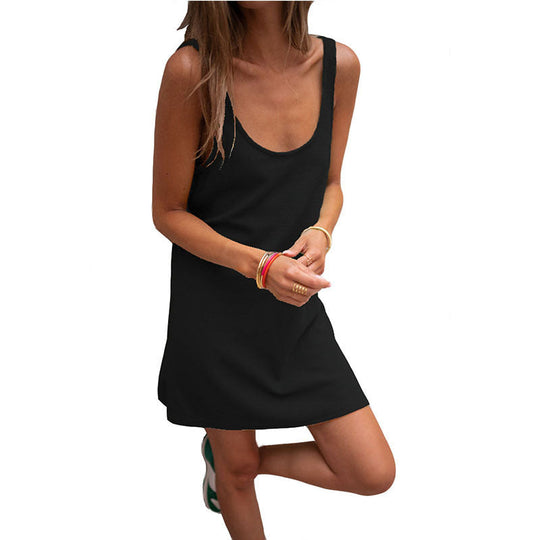 Damen Lässiges Kleid Im Raffinierten Rippschnitt mit Tiefem Ausschnitt und Schlichtem Design EB