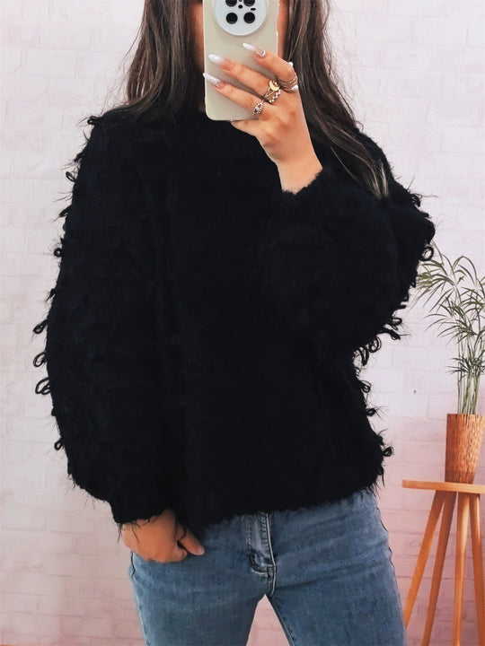 Damen lässiger Oversized-Pullover aus strukturiertem Material mit einzigartigem Design EB