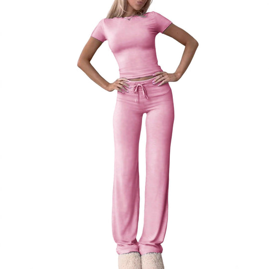 Damen lässiges Lounge-Set mit figurbetontem Oberteil und bequemer Hose EB