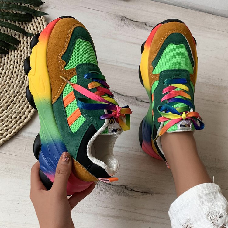 Damen Sportliche Sneakers mit buntem Design und verspielten Schnürsenkeln EB